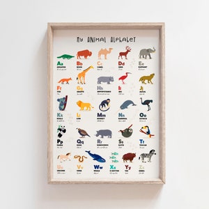 ANIMAL ALPHABET Print |  Personalised Kids Alphabet | Childrens Educational Alphabet | Kids Safari Poster | Animal Nursery | Fiver Friday