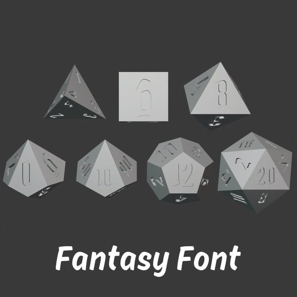 Fantasy Font Sharp Polyhedral Dice Set STLs