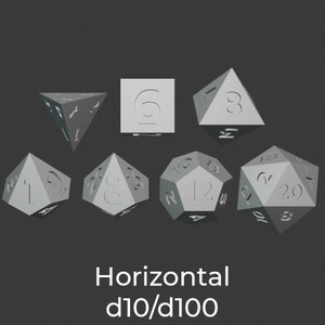 Thick-Numbered Sharp Polyhedral Dice Set STLs (Horizontal d100)
