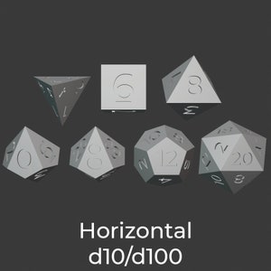 Thin-Numbered Sharp Polyhedral Dice Set STLs (Horizontal d100)