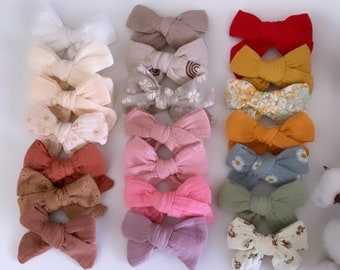 Cotton gauze barrette - Baby girl - Child - Crocodile barrette - Personalized bow - Birth gift idea - Embroidery - Best-seller