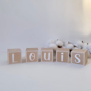 Personalized wooden cube - Letter - Baby name, room decoration, birth gift, baptism, wedding, date of birth.. Baby gift