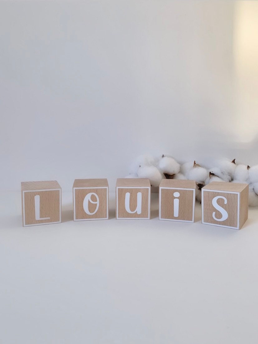 Cube en Bois Personnalisé - Lettre Prénom Bébé, Décoration Chambre, Cadeau de Naissance, Baptême, Ma