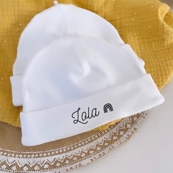 Personalized white baby hat - Several sizes Maternity suitcase - Gift idea - Baby birth first name - Baby Shower - Best Seller - Baby