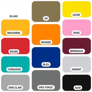 May include: A chart showing different colors of ink, including white, yellow, orange, red, turquoise, blue, silver, gray, and black. The text "COULEUR DE L'&Eacute;CRITURE" is at the top of the chart.