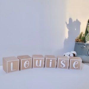 Cube en bois personnalisé Lettre Prénom bébé, décoration chambre, cadeau de naissance, baptême, mariage, date de naissance.. Cadeau bébé image 3