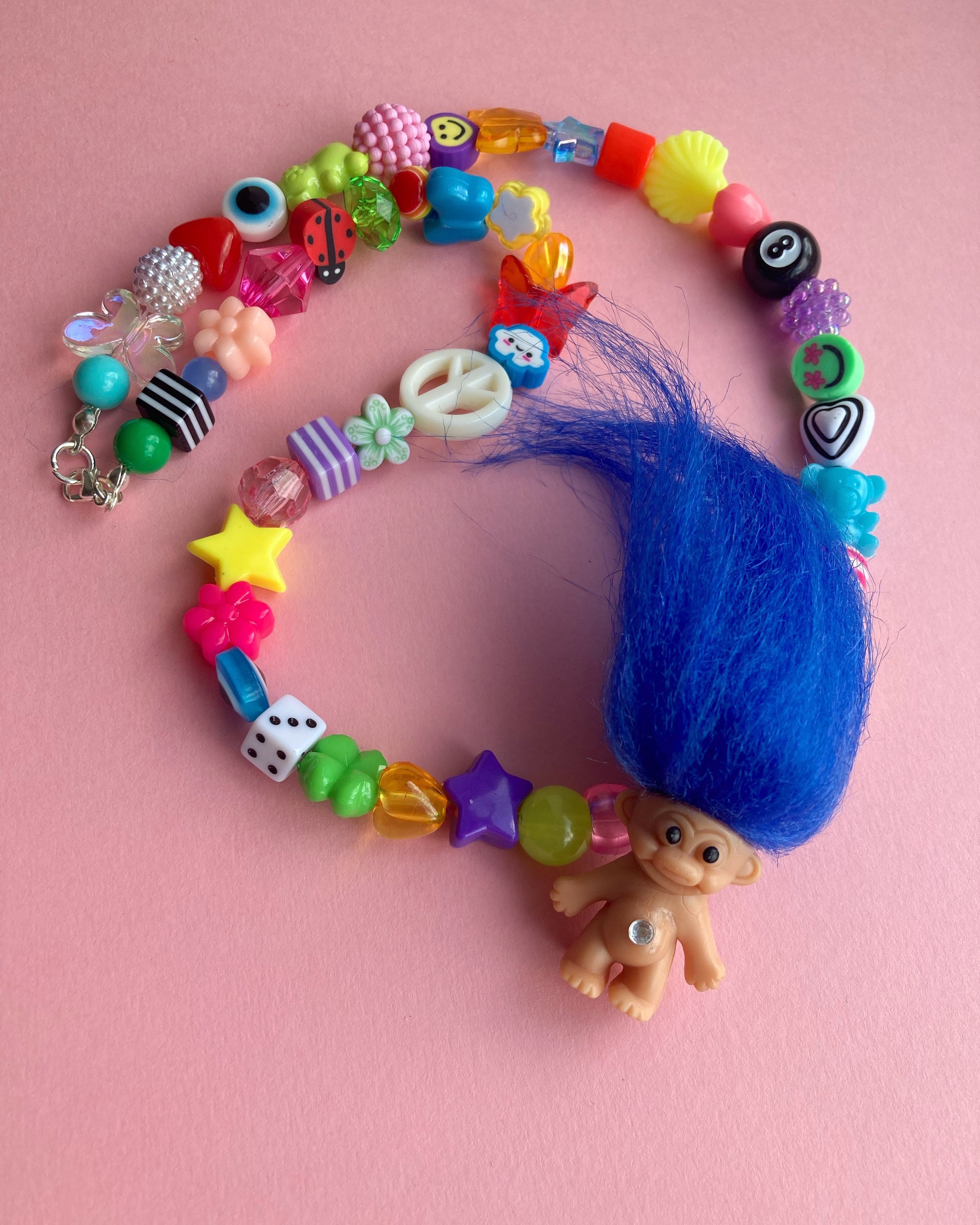 Funky Retro Troll Doll Beaded Necklace/ 90s/ Rainbow - Etsy