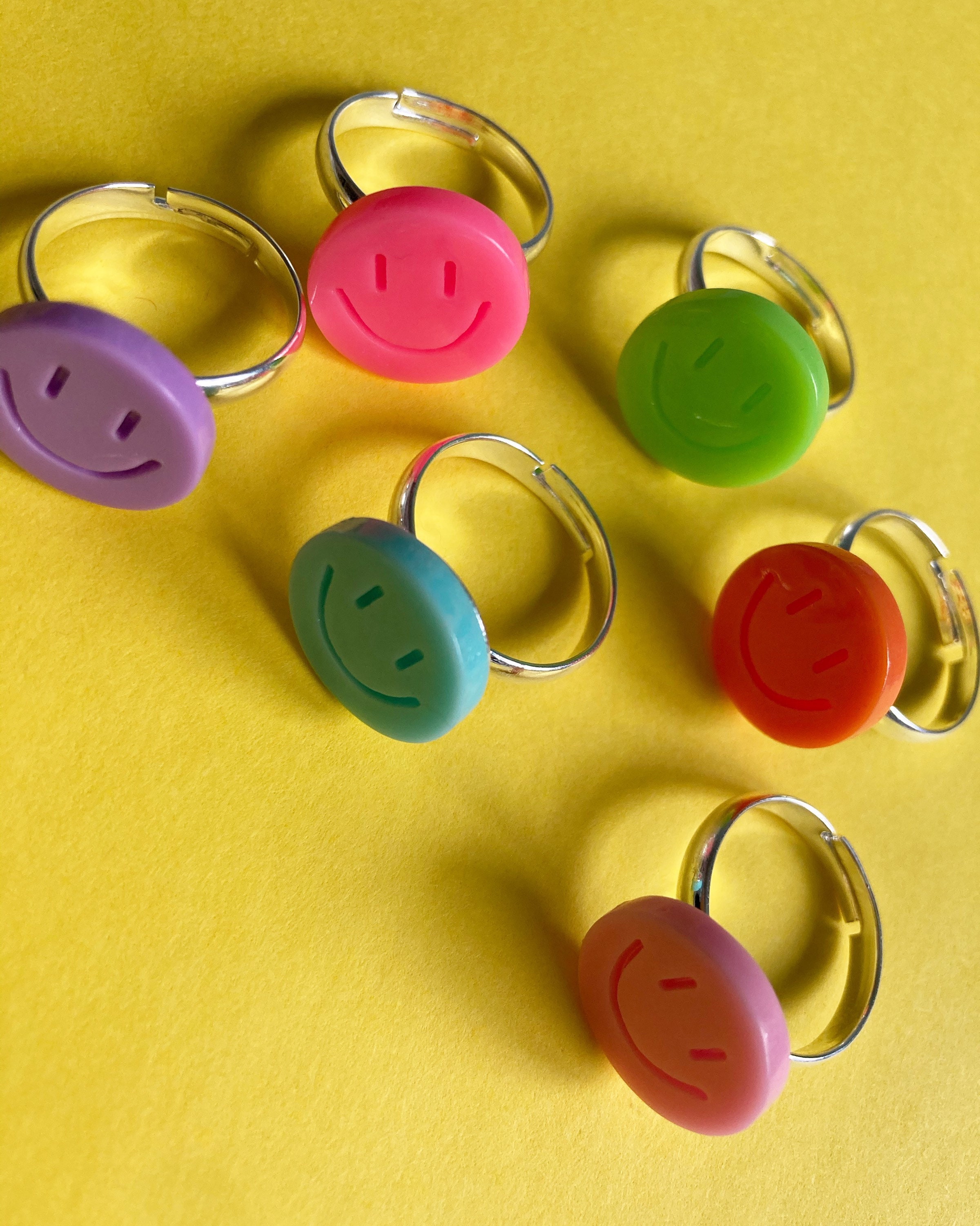 Bright Smiley Face Rings/ Adjustable/ 90s/ Rave Etsy