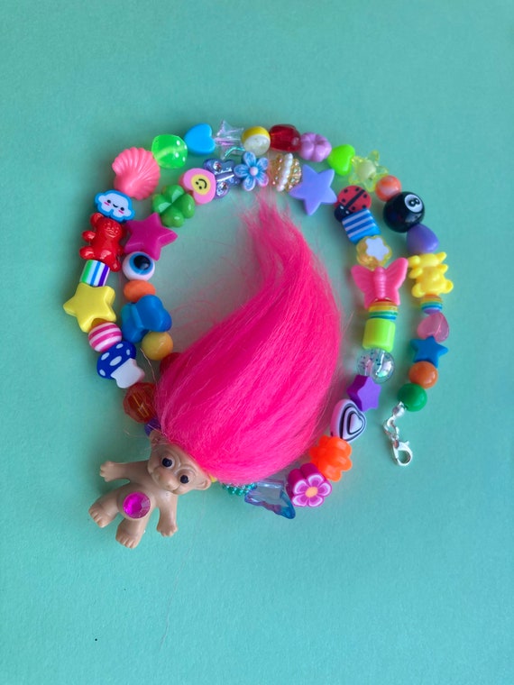 Funky Retro Troll Doll Beaded Necklace/ 90s/ Rainbow - Etsy