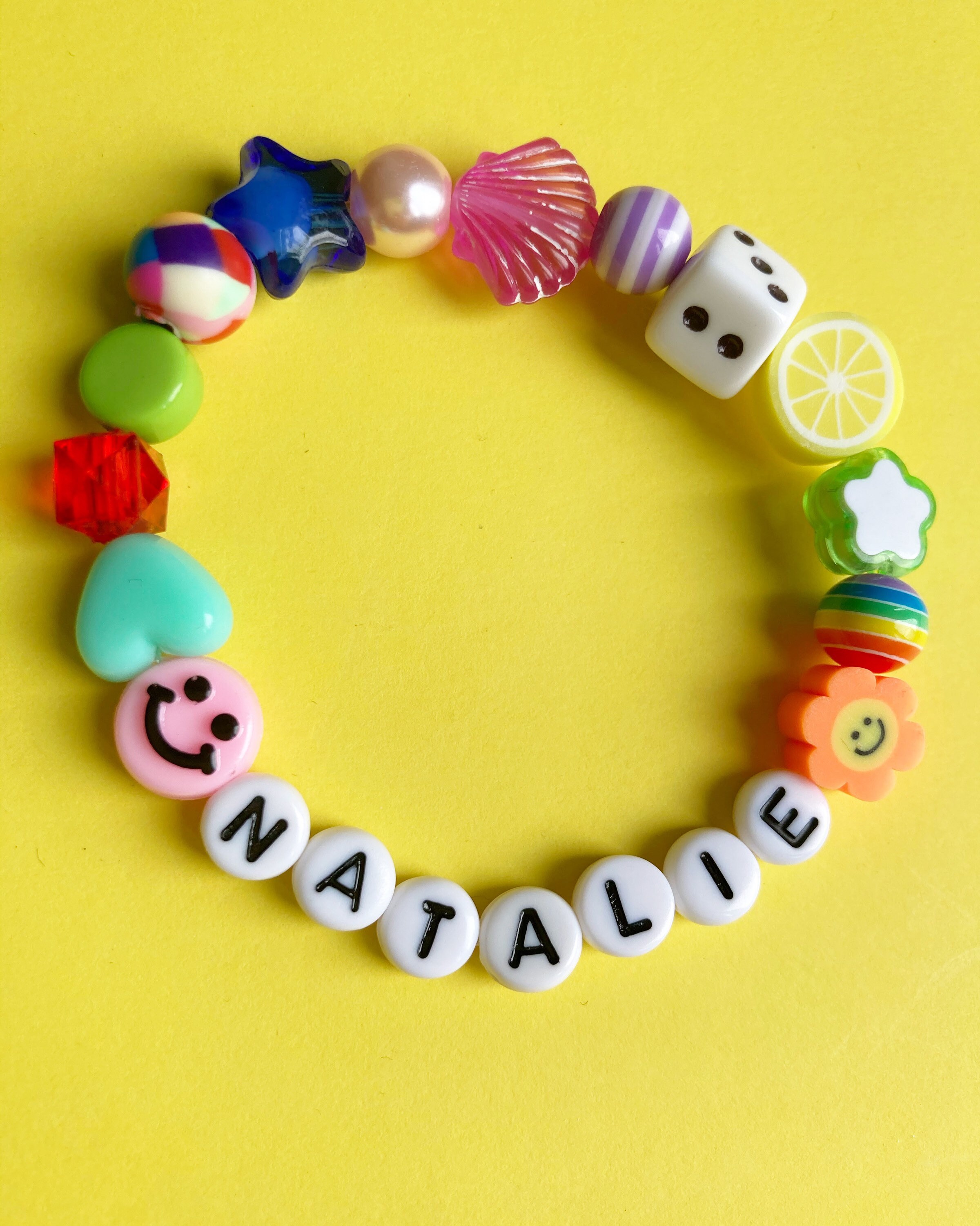 Name chunky beaded bracelet/friendship/mixed bead/stacking/90s/retro