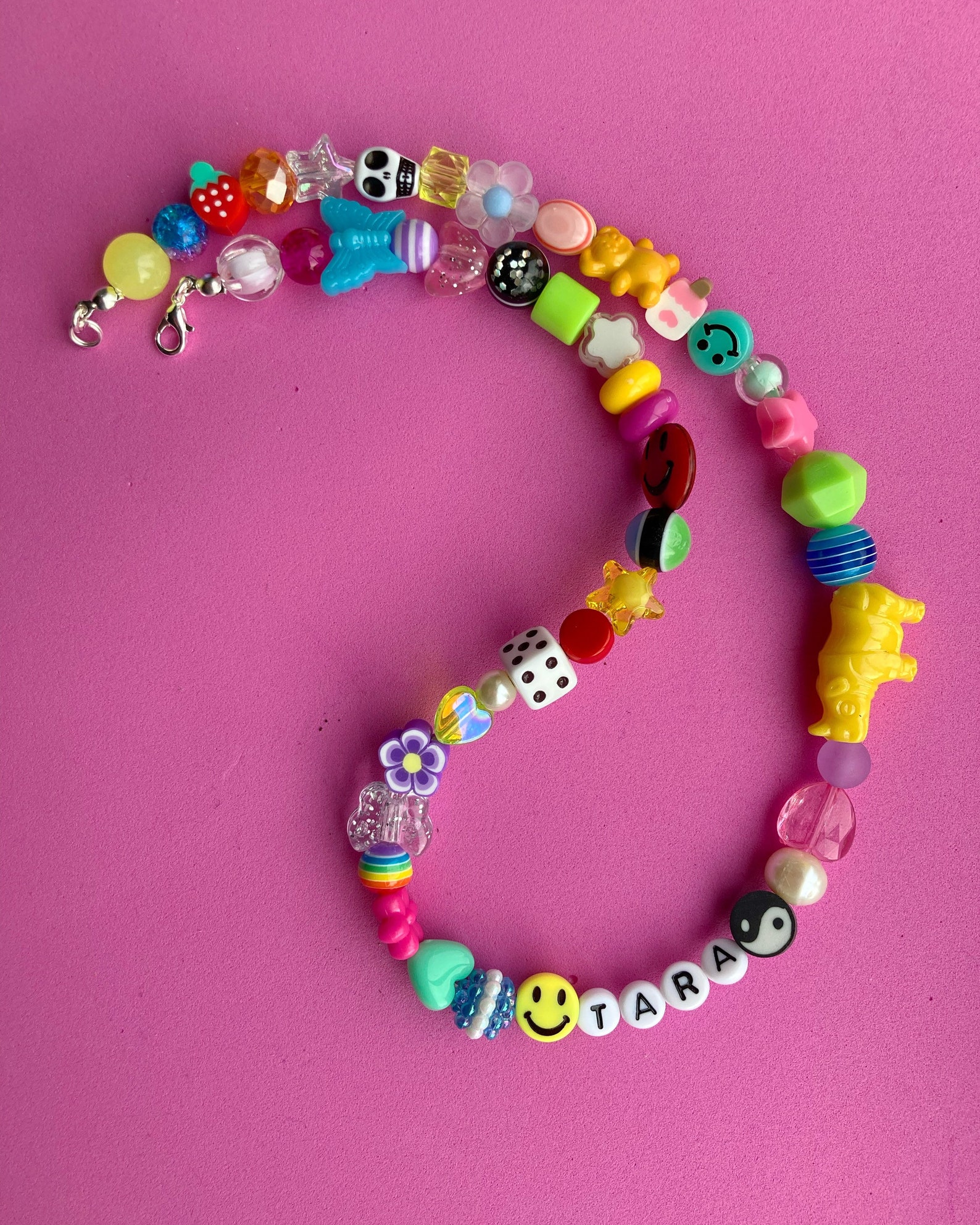 Funky Name Necklace/ Mixed Bead/personalised/ Handmade/ Beaded/smiley