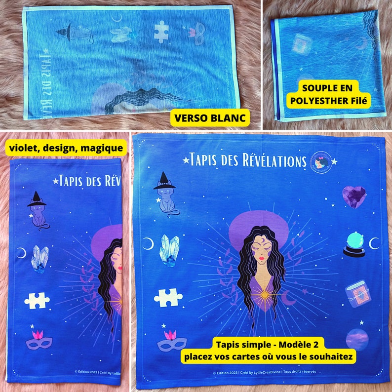 Tarot of Revelations Drawing Mat 2 models Sacred Feminine Illustrated Fabric Divinatory card support French, English Polyester image 6