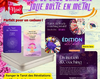 Tarot of Revelations & Oracle la vie en rose - Double purple metal box - Deco stickers - Christmas gift idea - Birthday - Self-published