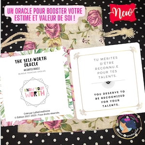 Self-worth Oracle - 43 cartes affirmation positive en français, anglais - Messages positifs estime de soi - Loi attraction - Sac cadeau jour
