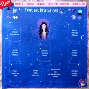 Tapete de desenho de tarô e oráculo intuitivo, 2 opções - Tecido Sagrado Feminino Ilustrado - Suporte para cartas de adivinhação - Francês, Inglês - Poliéster