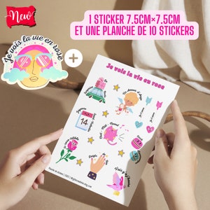 Sticker " Je vois la vie en rose " - Planche Autocollants - Décoration Ordinateur - Carnet - Frigo - Carte Anniversaire - Cadeau - Français