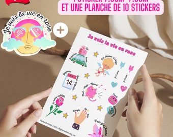 Sticker "I see life in pink" - Sticker Sheet - Computer Decoration - Notebook - Fridge - Birthday Card - Gift - French