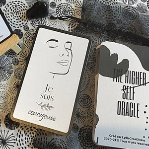 Higher Self Oracle - 60 cartes oracle en français d'affirmations positives - Moi supérieur - Oracle blanc et noir - Féminine divine - Cadeau