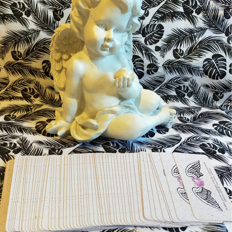 The little angelic oracle 60 oracle cards in French, English Guardian angel words celestial guide Silver bag or box Holiday gifts image 3