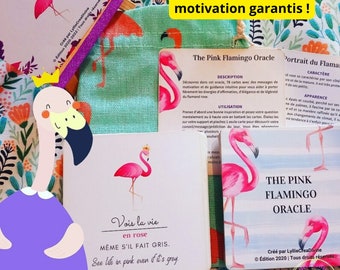 Pink Flamingo Oracle - 78 cartes français & anglais - Pochon flamant ou coffret cadeau - Guidance conseils et motivation - Messages positifs