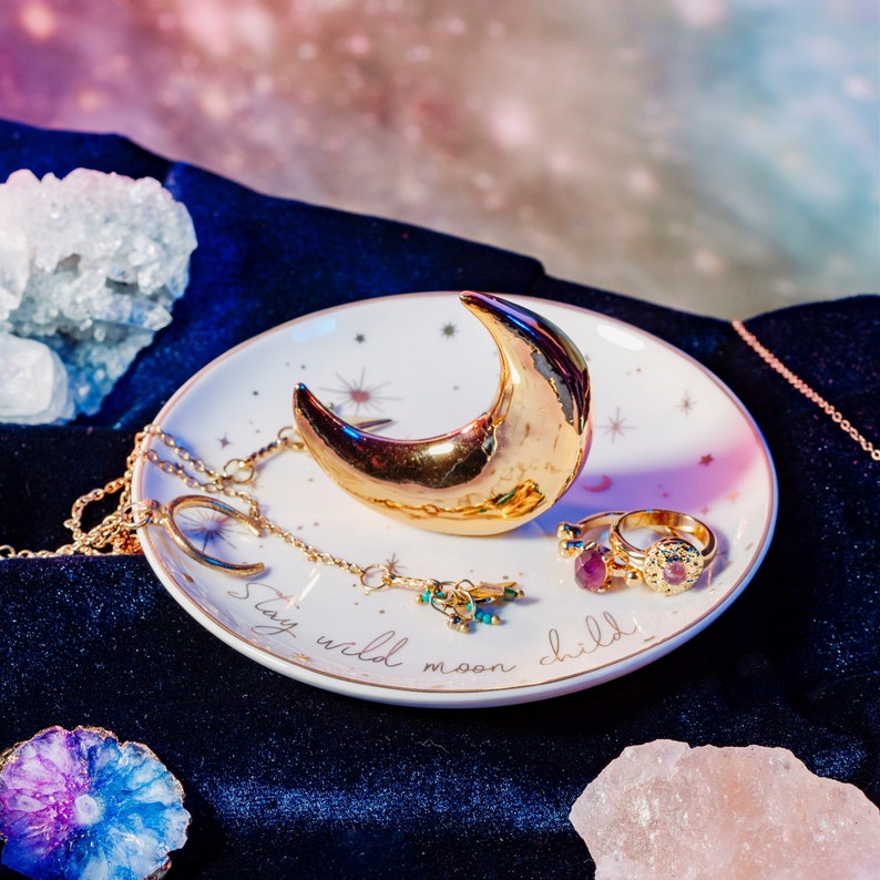 celestial Moon Crescent Dish- moon crescent bowl trinket dish moon phase dish