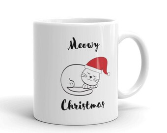 Meowy Christmas | Cat Lover's Ceramic Mug | Cat Christmas Mug | Gift Cat Lady Christmas | Christmas Gift Mug