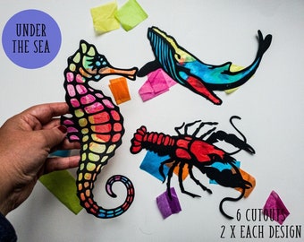 Under The Sea-Suncatcher Kit-kids craft kit- stained glass tissue paper-collage kit-school project-craft-DIY-handmade-party-Sea Horse-Ocean