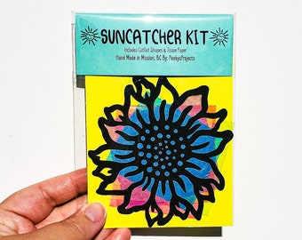Mini Flower Suncatcher Kit - kids craft kit- stained glass tissue paper - collage kit - school project - craft - DIY - handmade - party
