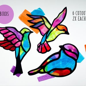 Kit attrape-soleil oiseaux - kit de créations manuelles pour enfants - papier de soie pour vitrail - kit de collage - projet scolaire - travaux manuels - bricolage - fait main - fête