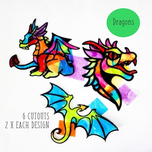 Dragon Suncatcher Kit - craft kit- stained glass tissue paper-collage kit-school project - craft - DIY - handmade - party - fantasy - dragon