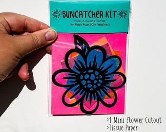 Mini Flower Suncatcher Kit - kit d’artisanat pour enfants- papier de soie en verre teinté - kit collage - projet d’école - artisanat - BRICOLAGE - fait main - partie