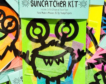 Mini Monster Suncatcher Kit - kids craft kit- stained glass tissue paper - collage kit - school project - craft - DIY - handmade - party