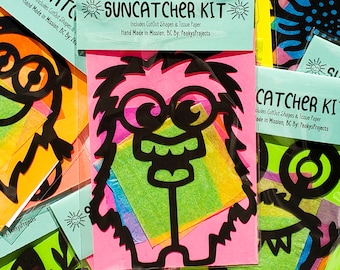 Mini Monster Suncatcher Kit - kit d’artisanat pour enfants- papier de soie en verre teinté - kit collage - projet d’école - artisanat - BRICOLAGE - fait main - partie