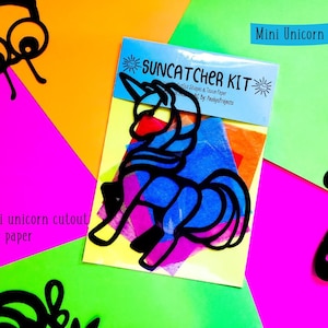 Mini Einhorn Suncatcher Kit - Kinder Handwerk Kit - Glasmalerei Tissuepapier - Collage Kit - Schule Projekt - Handwerk - DIY - handgefertigt - Party