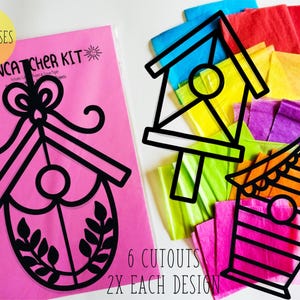 Vogelhuisjes Suncatcher Kit - knutselset voor kinderen - vloeipapier met glas-in-lood - collagekit - schoolproject - knutselen - doe-het-zelf - handgemaakt - feest