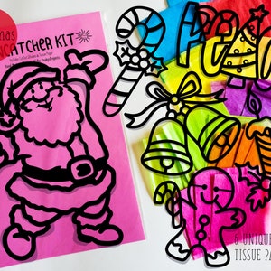Kit Suncatcher de Noël - kit d’artisanat pour enfants - papier de soie en vitrail - kit de collage - projet scolaire - artisanat - bricolage - fait à la main-Vacances-Merry