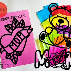 Kit Suncatcher para o Dia das Mães - kit de artesanato infantil - papel de seda com vitral - kit de colagem - projeto escolar - artesanato - DIY - feito à mão - festa