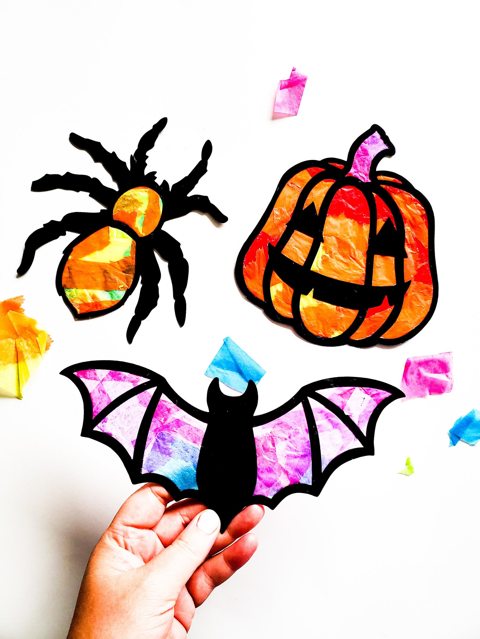 Halloweensuncatcher Kitkids Craft Kit Stained Glass Tissue Etsy