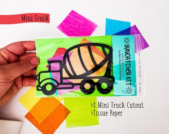 Mini Truck Suncatcher Kit - kit d’artisanat pour enfants- papier de soie en verre teinté - kit collage - projet d’école - artisanat - BRICOLAGE - fait à la main - partie