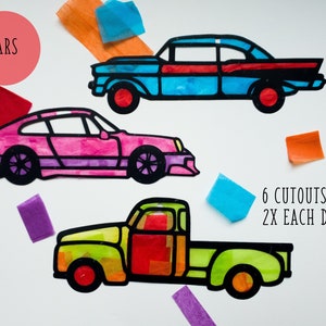 Voitures Suncatcher Kit - kit d’artisanat pour enfants - papier de soie en vitrail - kit de collage - projet scolaire - artisanat - bricolage - fait à la main - fête