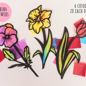 Spring Flowers Suncatcher Kit - kit artigianale - carta velina in vetro colorato - kit collage - progetto scolastico - artigianato - fai da te - fatto a mano - festa