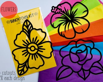 Flowers Suncatcher Kit - craft kit- stained glass tissue paper - collage kit - school project - craft - DIY - handmade - party - Canada