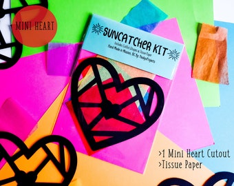 Mini Heart Suncatcher Kit - kids craft kit- stained glass tissue paper - Valentines - school project - craft - DIY - handmade - party