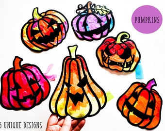 Pumpkin Suncatcher Kit - kids craft kit- stained glass tissue paper-collage kit-school project-craft-DIY-handmade-party-Halloween-Pumpkin