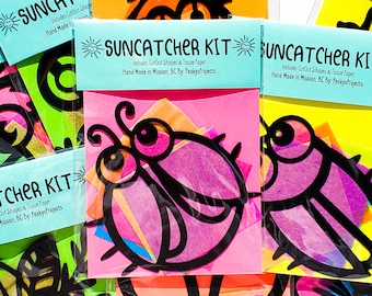 Mini Bug Suncatcher Kit - kids craft kit- stained glass tissue paper - collage kit - school project - craft - DIY - handmade - party