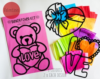 Valentines Suncatcher Kit - kids craft kit- stained glass tissue paper - collage kit-school project - craft - DIY - handmade-party - Art Kit
