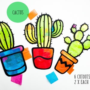 Cactus Suncatcher Kit - kit d’artisanat pour enfants - papier de soie en vitrail - kit de collage - projet scolaire - artisanat - bricolage - fait à la main - fête