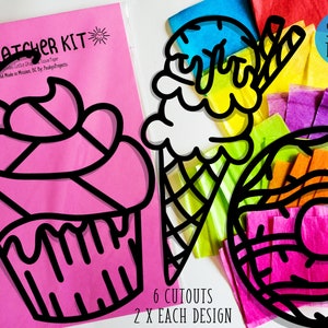 Sweet Treats Suncatcher Kit - Kinder Bastelset - BuntglasPapier - Collage Kit - Schulprojekt - Bastelset - DIY - Handarbeit - Party