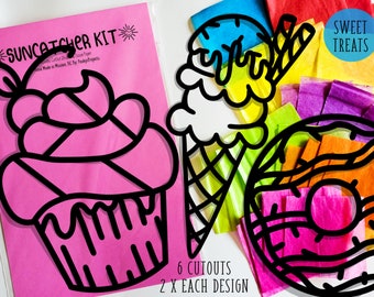 Sweet Treats Suncatcher Kit - kit d’artisanat pour enfants - papier de soie en vitrail - kit de collage - projet scolaire - artisanat - bricolage - fait à la main - fête