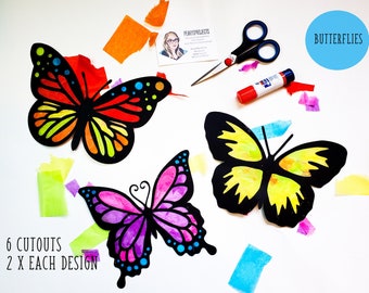 Butterflies Suncatcher Kit - kids craft kit- stained glass tissue paper - collage kit - school project - craft - DIY - handmade - party